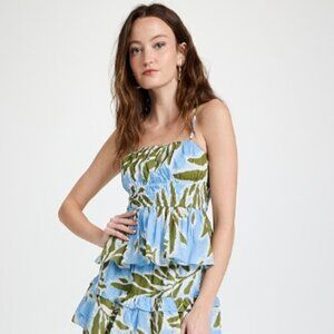 Tanya Taylor POLINA Horizon Blue Tropical Floral Leaf Sleeveless Top XL NWT